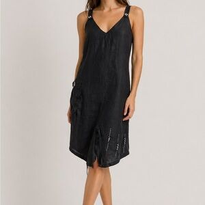 Black V-Neck Linen Overall Dress Sz 6